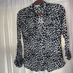 Leopard print lightweight button down top